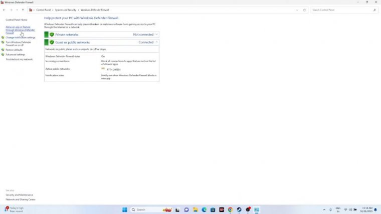 Allow game to windows security